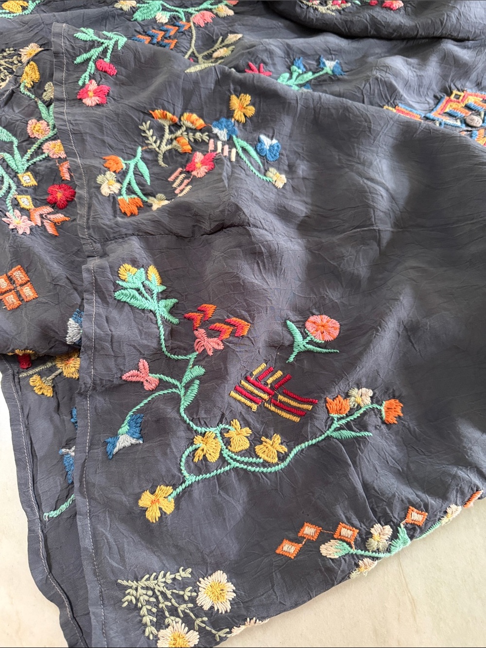 Johnny Was Black Embroidered Boho Tunic with Multicolor Embroidered Accents - Picture 13 of 16